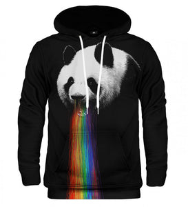 Szivárványt hányó panda fekete kapucnis pulóver