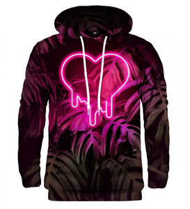 Neon szív mintás kapucnis pulóver