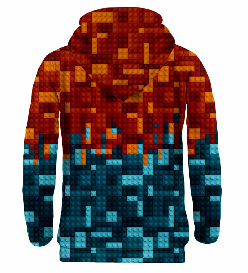 Piros kék építőkocka mintás kapucnis pulóver