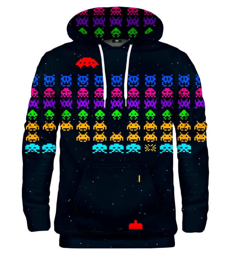Space invaders mintás kapucnis pulóver