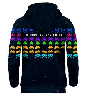 Space invaders mintás kapucnis pulóver