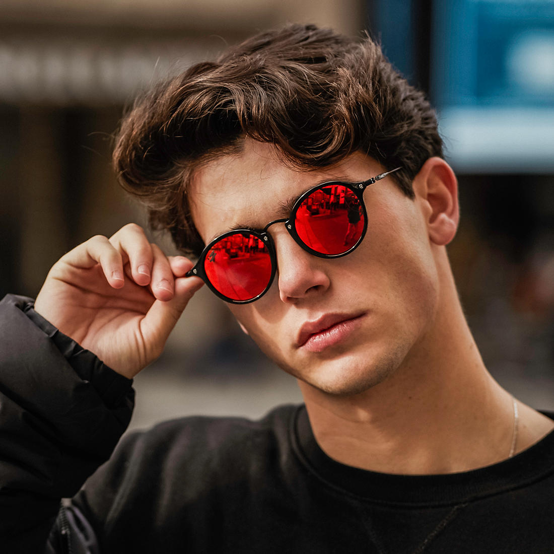 Piros lencsés D.Franklin napszemüveg TR90 Black/Red férfi modellen