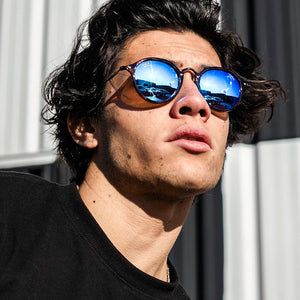 Párduc mintás kerek kék lencsés D.Franklin napszemüveg Roller TR90 Blue férfi modellen