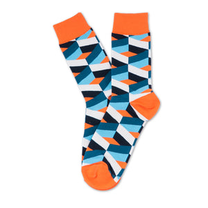 Narancs kék fekete fehér mintás zokni
